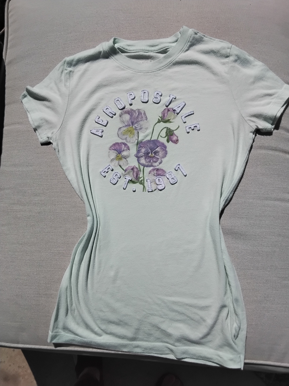 Aeropostale Light Mint Floral Logo Tee
